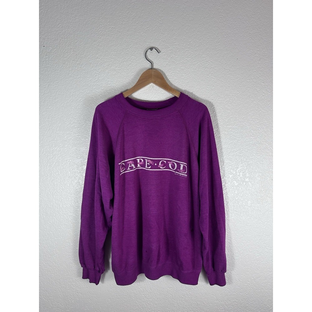 Vintage 1987 Cape Cod Sweatshirt Purple Raglan Crewneck Distressed 80s XL